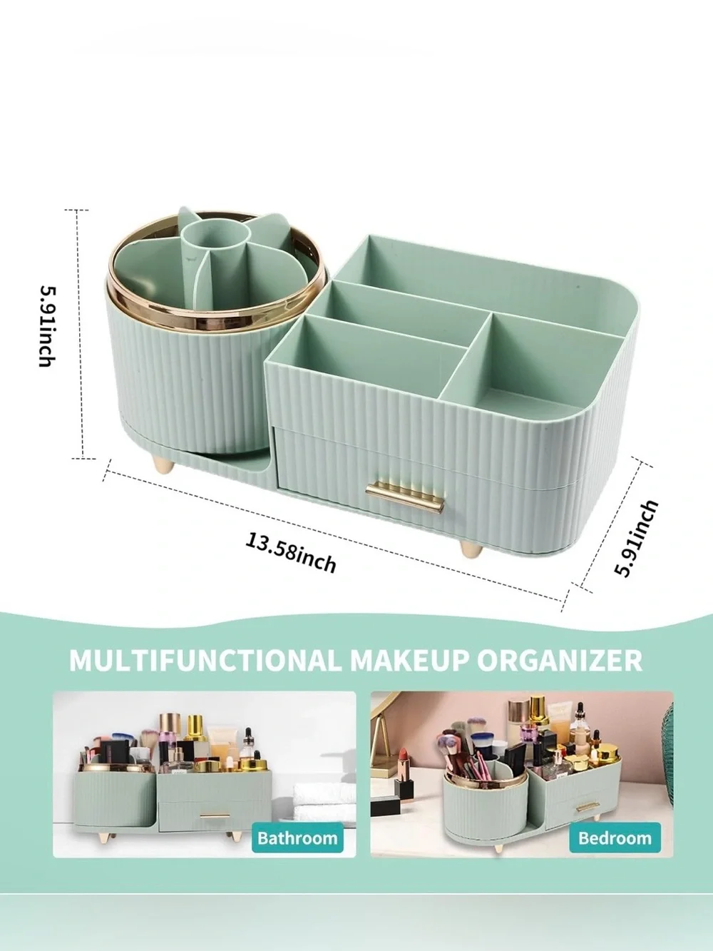 Makeup Organizer Storage Caddy in Mint Green